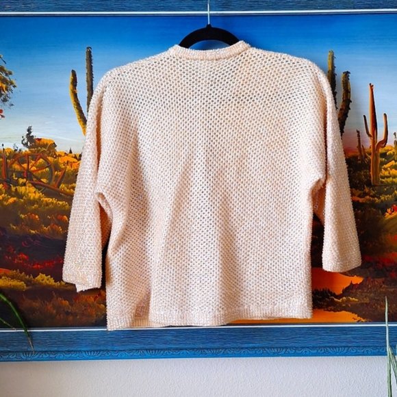 Vintage 1950s Cyn Les Beaded 3/4 Sleeve Cardigan, Cream - Picture 2 of 12